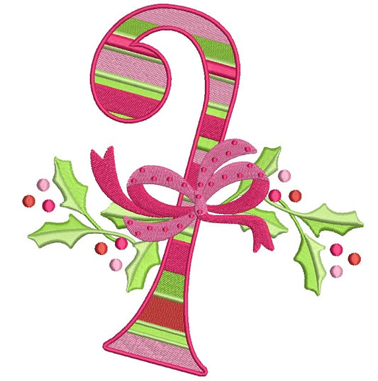 Candy Cane With a Ribbon Christmas Filled Machine Embroidery Design Digitized Pattern