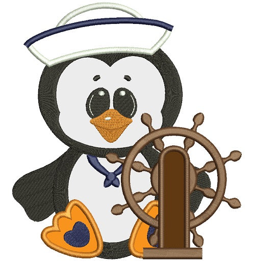 Captain Penguin Marine Applique Machine Embroidery Digitized Design Pattern