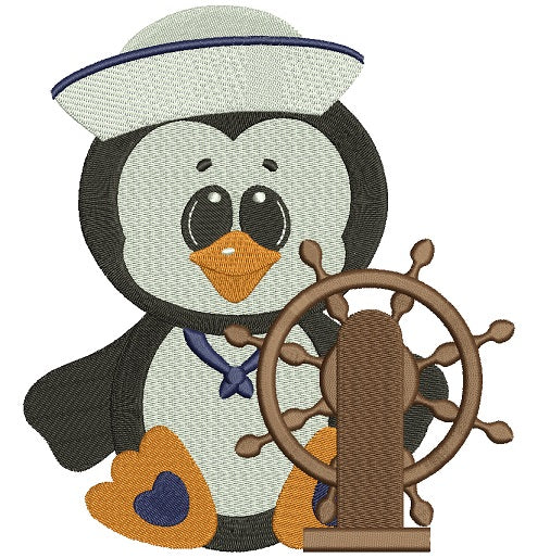 Captain Penguin Marine Filled Machine Embroidery Digitized Design Pattern
