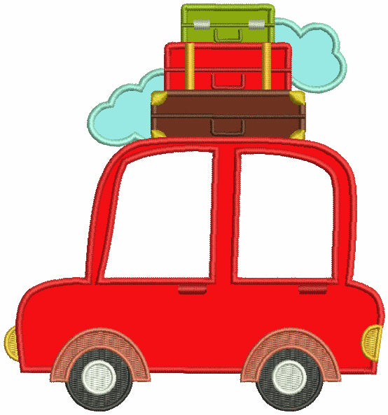 Car With Suitcases on top Applique Machine Embroidery Design Digitized Pattern