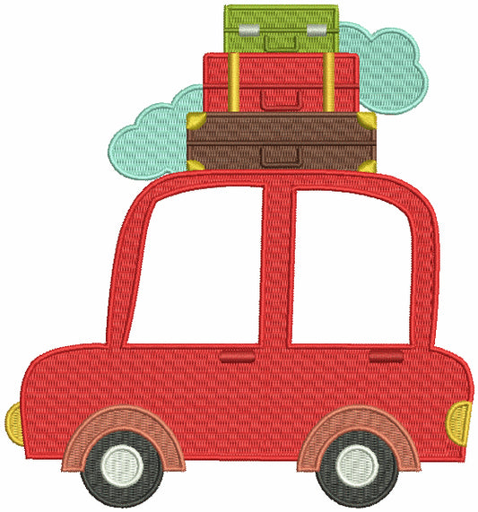 Car With Suitcases on top Filled Machine Embroidery Design Digitized Pattern