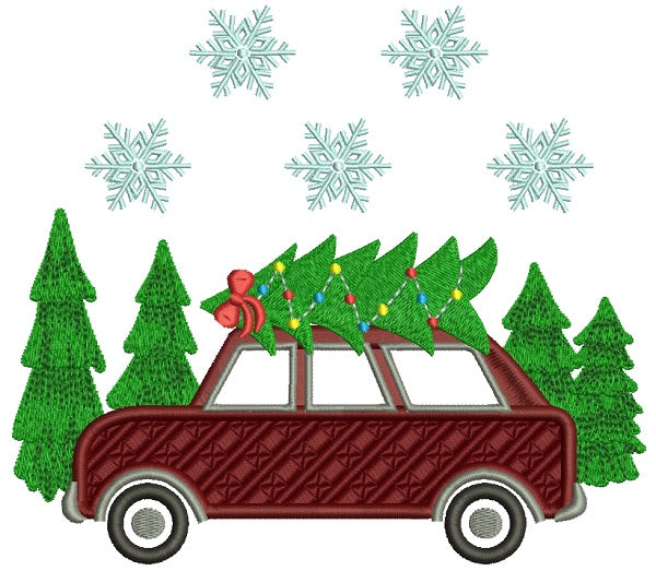 Car With a Christmas Tree On Top Filled Machine Embroidery Design Digitized Pattern