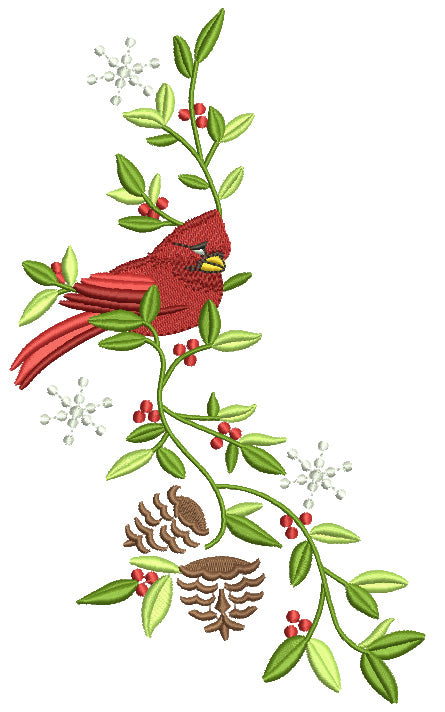 Cardinal Bird on a Branch Filled Machine Embroidery Digitized Design Pattern