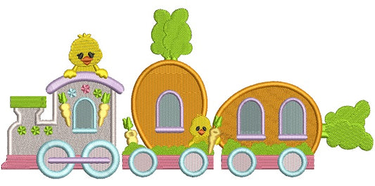 Carrot Easter Train With Little Chicks Filled Machine Embroidery Design Digitized Pattern