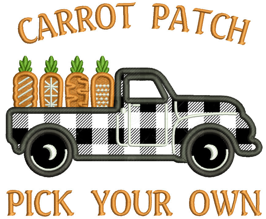 Carrot Patch Pick Your Own Easter Applique Machine Embroidery Design Digitized Pattern