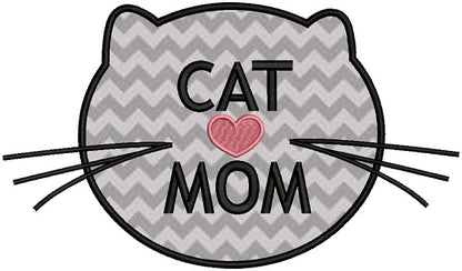 Cat Mom Applique Machine Embroidery Design Digitized Pattern