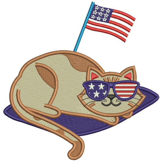 Cat Wearing USA Sunglasses With American Flag 4th Of July Independence Day Patriotic Filled Machine Embroidery Design Digitized Patterny
