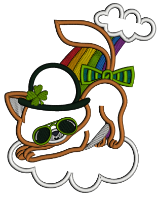 Cat Wearing a Hat With Shamrock St. Patricks Applique Machine Embroidery Design Digitized Pattern