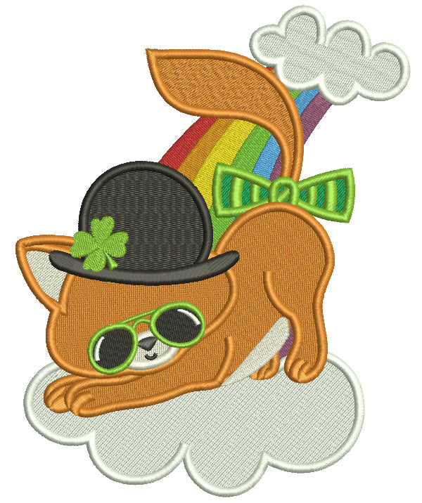Cat Wearing a Hat With Shamrock St. Patricks Filled Machine Embroidery Design Digitized Pattern