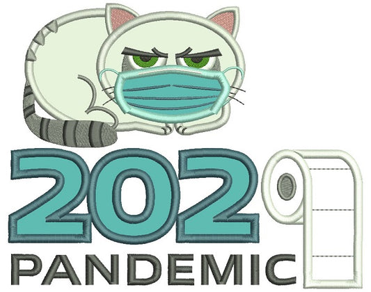 Cat Wearing a Mask 2020 Toilet Paper Pandemic Applique Machine Embroidery Design Digitized Pattern