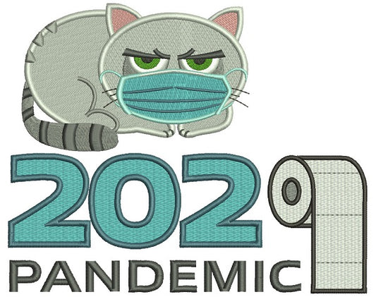 Cat Wearing a Mask 2020 Toilet Paper Pandemic Filled Machine Embroidery Design Digitized Pattern