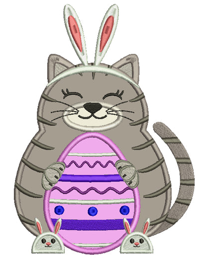 Cat With Bunny Ears Easter Applique Machine Embroidery Design Digitized
