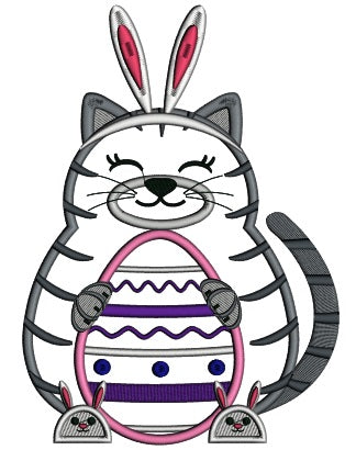 Cat With Bunny Ears Easter Applique Machine Embroidery Design Digitized
