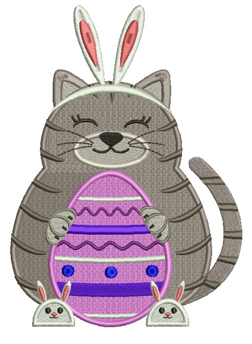 Cat With Bunny Ears Easter Filled Machine Embroidery Design Digitized