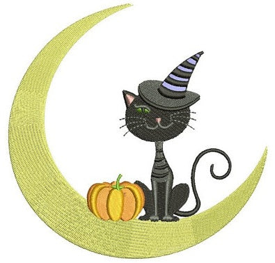 Cat on the moon Halloween Filled Machine Embroidery Digitized Design Pattern - Instant Download - 4x4 , 5x7, and 6x10