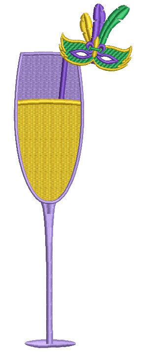 Champagne Glass With Mardi Gras Mask Filled Machine Embroidery Design Digitized Pattern