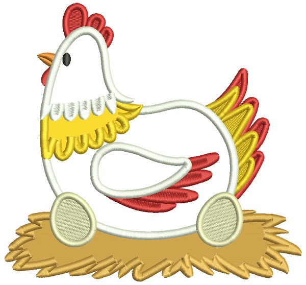 Chicken Laying Eggs Applique Machine Embroidery Digitized Design Pattern