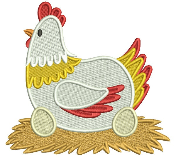 Chicken Laying Eggs Filled Machine Embroidery Digitized Design Pattern