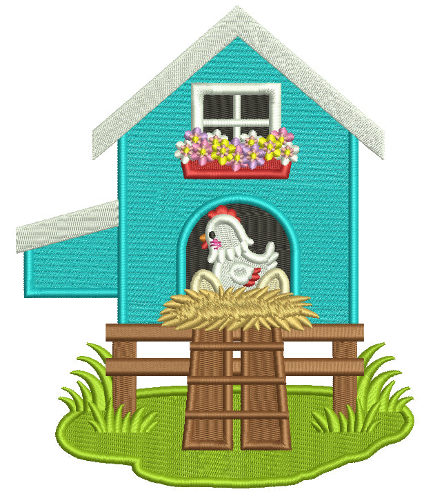Chicken With Eggs Inside a Chicken Coop Filled Machine Embroidery Design Digitized Pattern