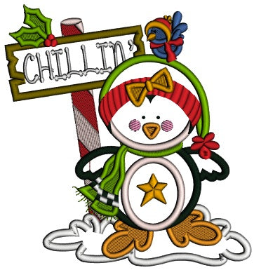 Chillin Penguin Christmas Applique Machine Embroidery Design Digitized Pattern