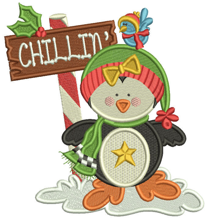 Chillin Penguin Christmas Filled Machine Embroidery Design Digitized Pattern