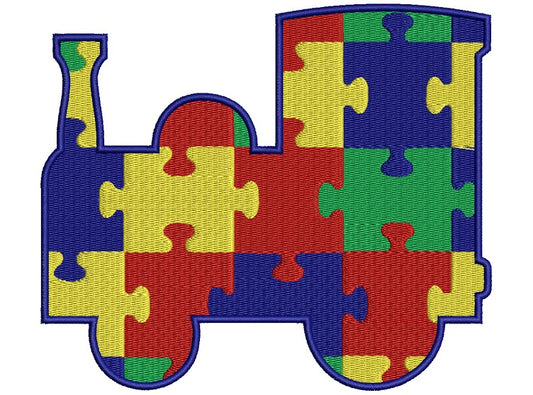 Choo choo train Autism Awareness Machine Filled Embroidery Digitized Design Pattern - Instant Download - 4x4 , 5x7, and 6x10 -hoops