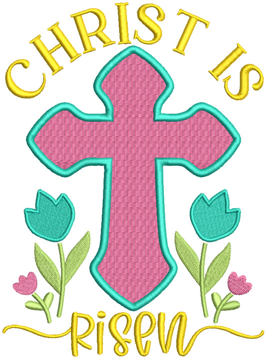 Christ Is Risen Cross And Flowers Easter Filled Machine Embroidery Design Digitized Pattern