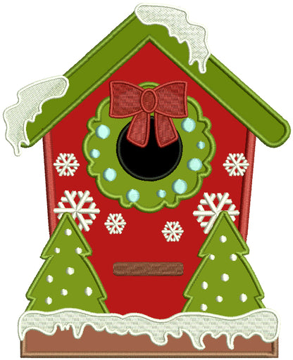 Christmas Birdhouse Applique Machine Embroidery Design Digitized Pattern