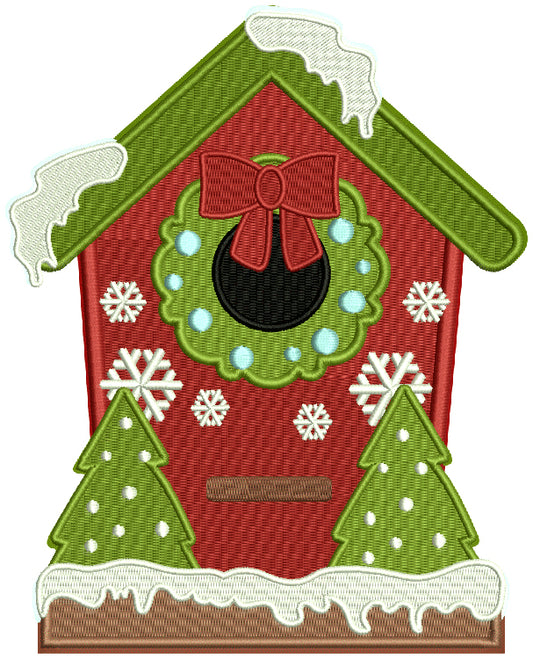 Christmas Birdhouse Filled Machine Embroidery Design Digitized Pattern