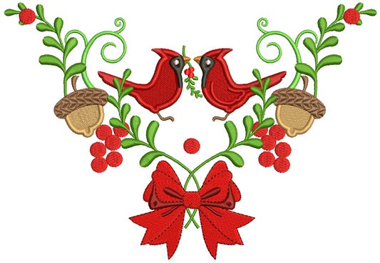 Christmas Birds and Eggcorns Decorative Wreath Filled Machine Embroidery Design Digitized Pattern