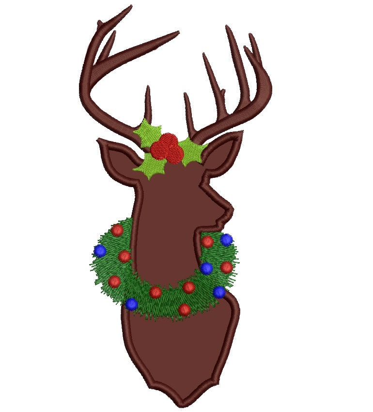Christmas Buck with big Antlers Applique Hutning Machine Embroidery Country Digitized Design Pattern