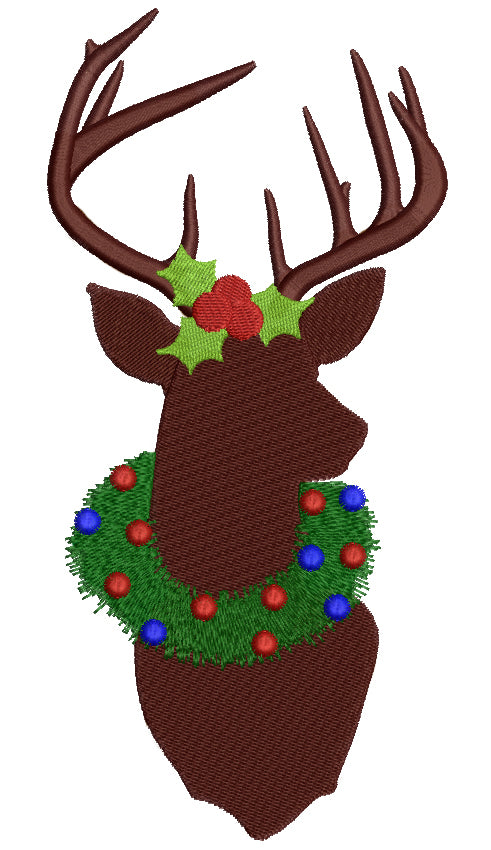 Christmas Buck with big Antlers Filled Hutning Machine Embroidery Country Digitized Design Pattern