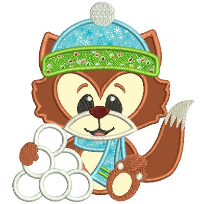 Christmas Fox With Snowballs Applique Machine Embroidery Digitized Design Pattern