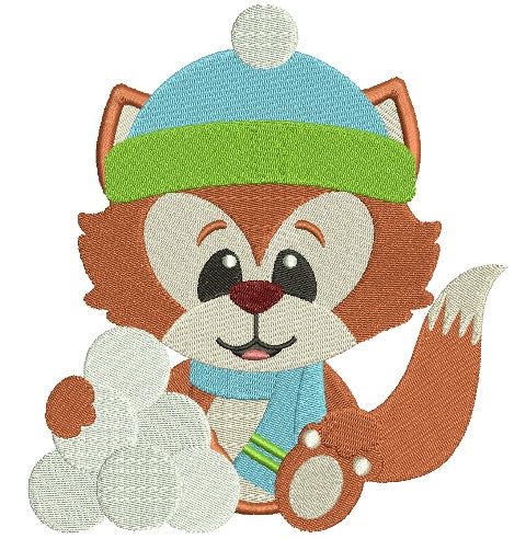 Christmas Fox With Snowballs Filled Machine Embroidery Digitized Design Pattern