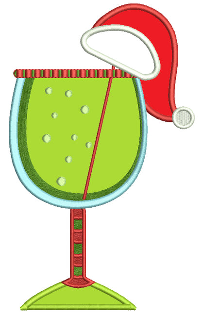 Christmas Cocktail With Santa Hat Applique Machine Embroidery Design Digitized Pattern