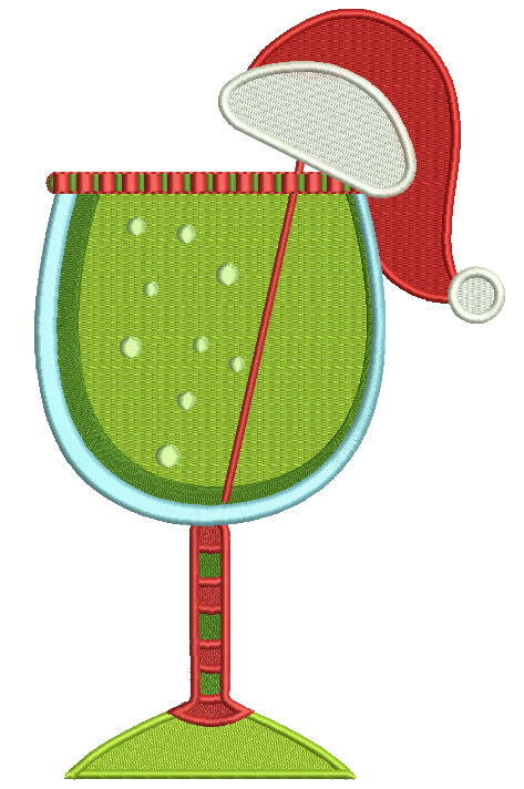 Christmas Cocktail With Santa Hat Filled Machine Embroidery Design Digitized Pattern
