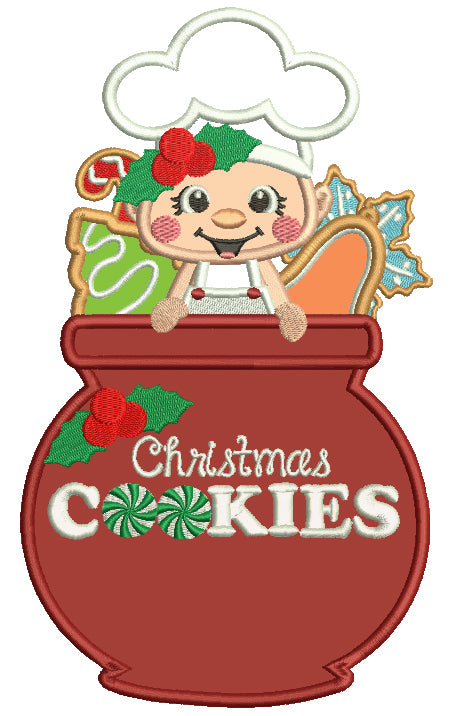 Christmas Cookies Little Chef Applique Machine Embroidery Design Digitized Pattern