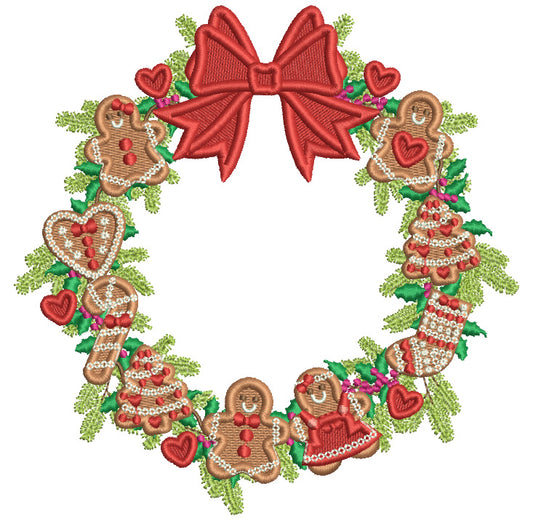 Christmas Cookies Wreath Filled Machine Embroidery Design Digitized Pattern