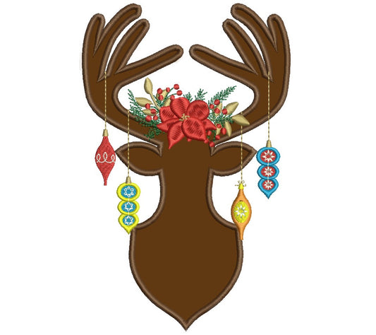 Christmas Deer Applique Hutning Machine Embroidery Country Digitized Design Pattern