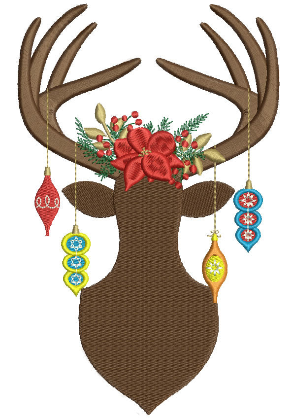 Christmas Deer Filled Hutning Machine Embroidery Country Digitized Design Pattern