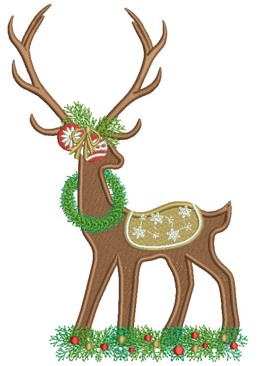 Christmas Deer With Ornaments Filled Machine Embroidery Design Digitized Pattern