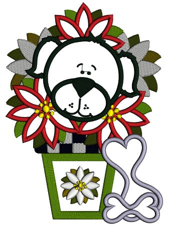 Christmas Dog Applique Machine Embroidery Design Digitized Pattern