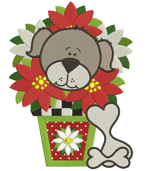 Christmas Dog Filled Machine Embroidery Design Digitized Pattern