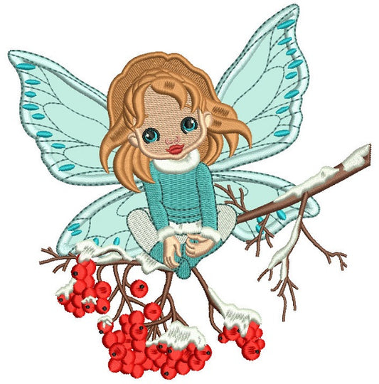 Christmas Fairy Sitting On The Branch Applique Machine Embroidery Design Digitized Pattern