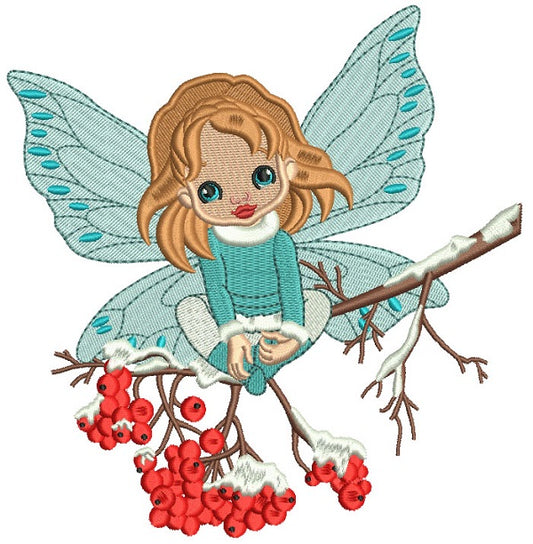 Christmas Fairy Sitting On The Branch Filled Machine Embroidery Design Digitized Pattern