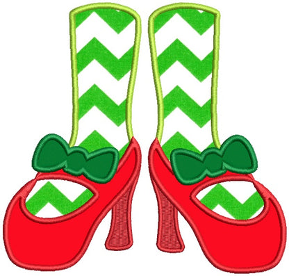 Christmas Girl Shoes With a Bow Applique Machine Embroidery Design Digitized Pattern