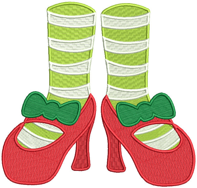 Christmas Girl Shoes With a Bow Filled Machine Embroidery Design Digitized Pattern
