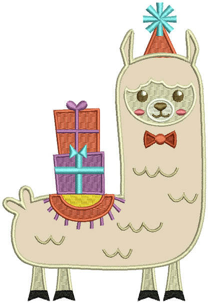 Christmas Llama With Presents Applique Machine Embroidery Design Digitized Pattern