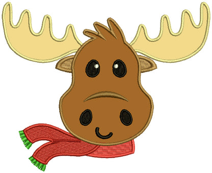 Christmas Moose Wearing a Scarf Applique Machine Embroidery Design Digitized Pattern
