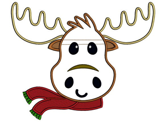 Christmas Moose Wearing a Scarf Applique Machine Embroidery Design Digitized Pattern